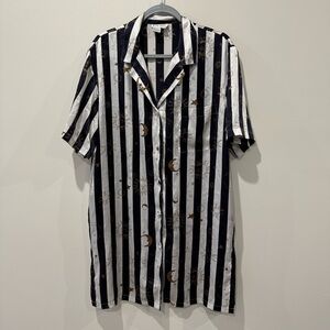 Vtg Celestial Nightdress Shirt Dress Size Medium Black and White Stripe Gothic
